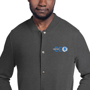 I AM THE CEO Embroidered Champion Bomber Jacket (Aqua Blue Logo)