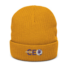 I AM THE CEO Recycled cuffed beanie Purple logo